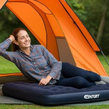 Imagem de Colchão Inflável Solteiro Camping Viagem Azul Confortável Colchonete Ar Portátil Cama Extra Visita Praia