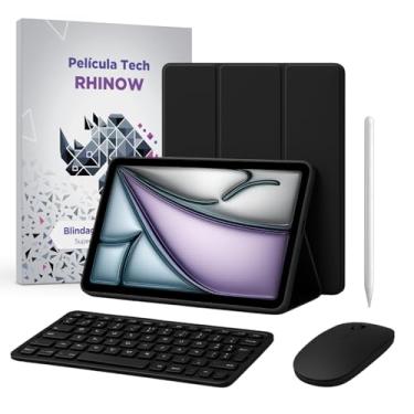 Imagem de Kit Capa Preta Slim c/suporte de caneta para iPad Air 11” e iPad Pro 11” (modelo 2024): Película de vidro + Caneta Precision + Teclado e Mouse (Rhinow)
