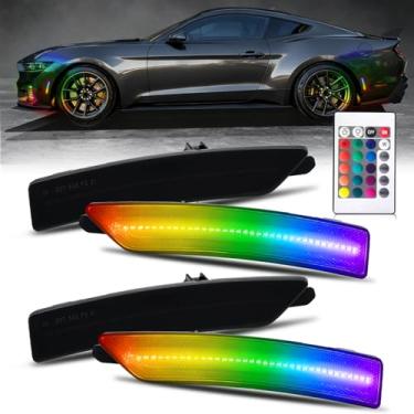 Imagem de KDM Luzes refletoras multicoloridas com lente fumê LED RGB, compatível com Ford Mustang Gen7/S650 2024, conjunto de luzes de para-choque dianteiro e traseiro, pacote com 4