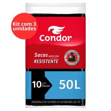 Imagem de Kit Saco para Lixo Tipo C 50l Condor 10 Unidades - 3 Unidades - Mundo 