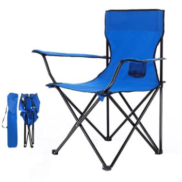 Imagem de Cadeira Dobrável Camping Portátil Com Apoio De Braço e Porta Copo Suporta 130kg(AZUL)