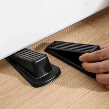 Imagem de Pacote com 2 batentes de porta de borracha premium cunha batentes empilháveis resistentes para carpete porta resistente (preto, 12,3 cm x 5,5 cm x 3,5 cm)