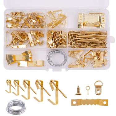 Imagem de Conjunto de 220 peças, kit de pendurar quadros de parede, ganchos de decoração de casa de Natal com ferragens para pregos, para fotos resistentes, acessórios de decoração (ouro)