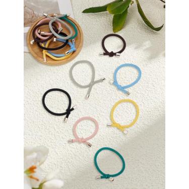 Imagem de 14 peças de laços de cabelo elásticos com nó, fio de nylon preto e verde, laços de cabelo de fibra elástica, acessórios de trava de pino amarelo para meninas com achados de liga de ouro claro para o