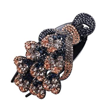 Imagem de Clipe de cabelo estilo coreano retrô antiderrapante acessórios de cabelo temperamento strass colorido atrás da cabeça clipe de bico de pato (E)