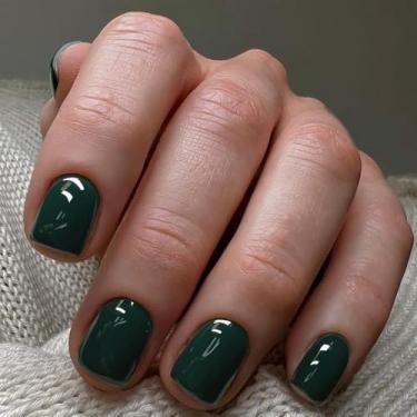 Imagem de Conjunto de unhas postiças curtas médias redondas verdes com design cobertura completa cola em bastão falso artificial em unha acrílica para mulheres uso diário, 24 peças