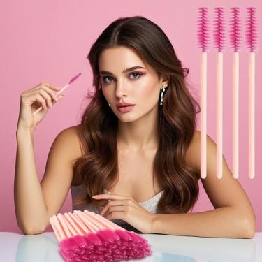 Imagem de 50 varinhas de rímel descartáveis, pincel de sobrancelha de cristal para extensões de cílios, pincéis de cílios rosa (rosa)
