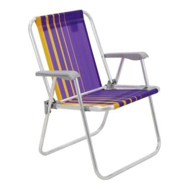 Imagem de Cadeira Praia Piscina Alta Dobrável Alumínio Roxo Tramontina