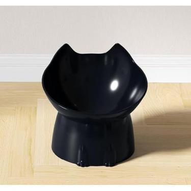 Imagem de Tigela de Alimentação Anti-Queda para Cães e Gatos – Prato Inclinado Ergonômico com Proteção de Pescoço e Base Antiderrapante(Preto)