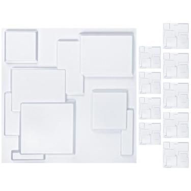 Imagem de Kit 10 Placas 3D Revestimento em PVC - Modelo Retângulos - Branco - 50