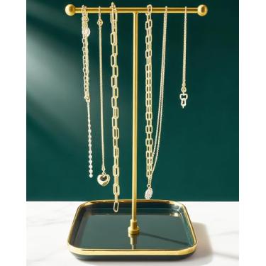 Imagem de VROOMIUM Suporte de colar - Base de cerâmica Suporte organizador de joias de 30 cm de altura, expositor de joias estéticas para colares, pulseiras, anéis, expositor de colarinhos - verde elegante