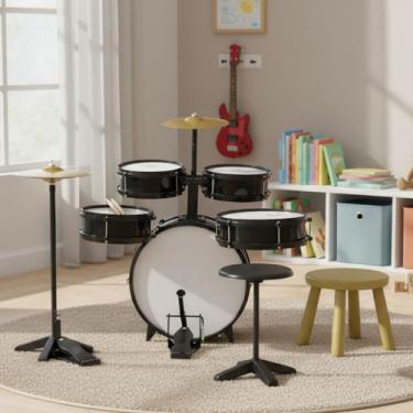 Imagem de Bateria Infantil Profissional Musical Com Chimbal Mdf 72cm - Rock Baby