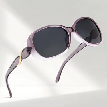 Imagem de Óculos de sol femininos polarizados grandes para mulheres, óculos de sol Jackie O para viagens de golfe, óculos de sol femininos, Roxo dégradé / cinza, G