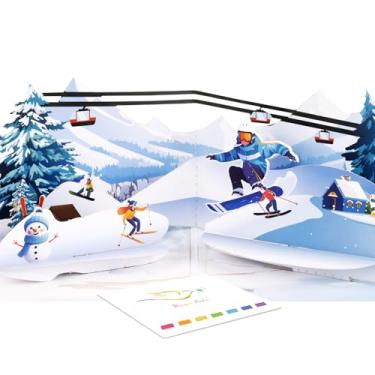 Imagem de Cartão Pop Up Ski Resort - Cartão de felicitações de esqui e snowboard de esportes de inverno com envelope e cartão em branco - Cartão de férias na montanha para esquiadores, snowboarders, entusiastas