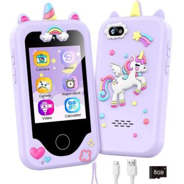 Imagem de Smartphone WEOLULI Kids de 3 a 8 anos com cartão SD de 8 GB - roxo