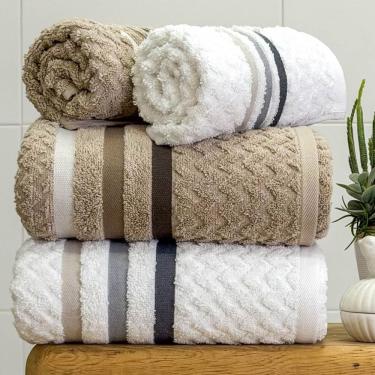 Imagem de Jogo De Toalha Banhão Trento 4 Peças 100% Algodão Branco-bege