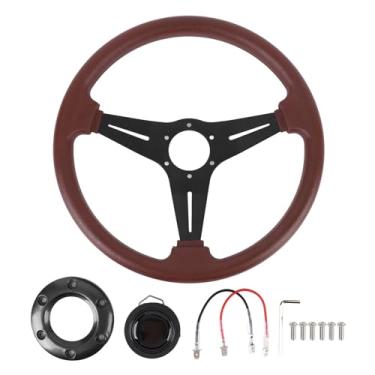 Imagem de Aramox Volante de Corrida de 14 Polegadas, Punho Confortável Em Couro PU, Estrutura de Alumínio, Encaixe Universal, Botão de Buzina, Parafusos de Instalação, Chave para a Maioria Dos (Preto)