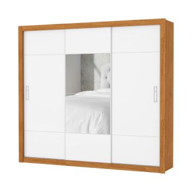 Imagem de Guarda Roupa Casal Lotse 3 Portas De Correr Com Espelho Carioca Moveis Cinamomo-neve