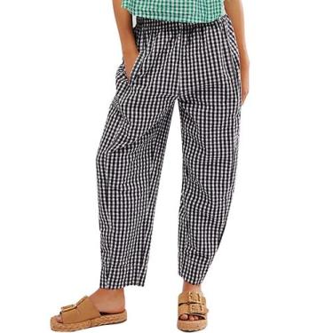 Imagem de Calça de pijama YKR xadrez para mulheres Gingham Lounge preta e branca