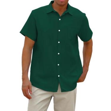 Imagem de Camisa masculina SANGTREE de algodão verde escuro com botões 2GG
