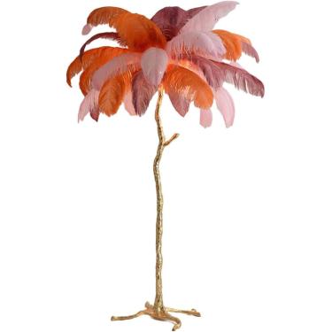 Imagem de Lâmpada De Assoalho Natural Da Pena Da Avestruz, Lâmpada Erguida Da Pena Da Resina, Lâmpada Moderna Simples Do Pé Do Quarto E Da Sala De Estar, Corpo Dourado Da Lâmpada, Regulável Com Bulbo