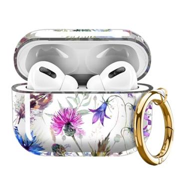 Imagem de Capa transparente compatível com AirPod Pro 2, linda estampa de flor com chaveiro dourado, capa protetora de TPU macio à prova de choque para Air pod Pro 2ª geração (2023/2022/2019) para meninas e