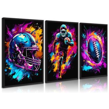 Imagem de ZUGHRERF 3 peças de arte de parede de futebol aquarela cor respingo tinta rugby pôster grafite legal jogo esporte imagem impressão arte para meninos adolescentes crianças quarto sala de jogos