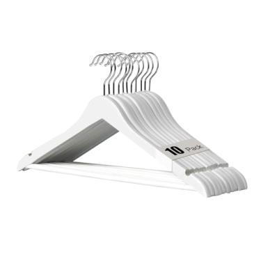 Imagem de Hapmira Cabides de madeira premium, pacote com 10, cabides de madeira maciça natural com hastes para calças e entalhes nos ombros, economia de espaço para ternos, camisas, jaquetas, vestidos e calças