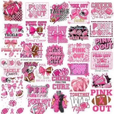 Imagem de Pacote de 30 adesivos de futebol americano rosa – Adesivos impermeáveis de vinil de conscientização do câncer de mama para laptop, capacete, garrafa de água, equipe de torcida, arrecadação de fundos