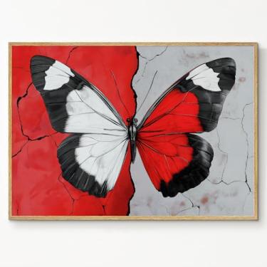 Imagem de Arte de parede em tela de borboleta vermelha e branca minimalista pintura abstrata de insetos pôster borboletas modernas pintura de borboleta vermelha imagens inspiradas na natureza arte de parede de
