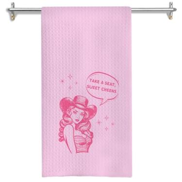 Imagem de GOOZHO Toalhas de mão de banheiro Pink Western Cowgirl, sente-se Sweet Cheeks Trendy Cowgirl Toalhas de mão decorativas para banheiro, banheiro, banheiro, banheiro, 40 x 61 cm