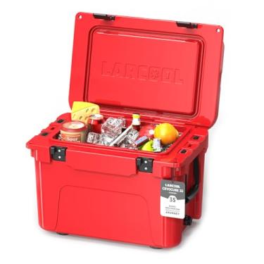 Imagem de LARCOOL Refrigerador rígido rotomoldado de 35 litros, baú de gelo pequeno portátil com isolamento de 7,5 cm, refrigerador de praia resistente para acampamento, pesca, passeios de barco, piquenique