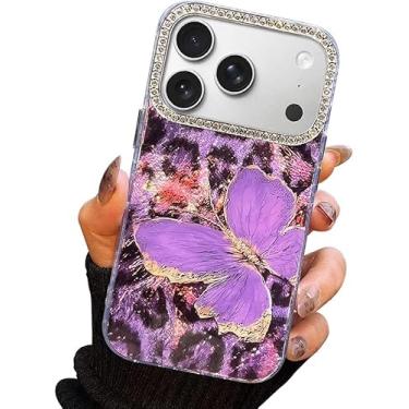 Imagem de I-MGAE-IN-AR Capa compacta para iPhone 17 Pro com design de borboleta, moldura de proteção de lente de câmera de diamante 3D, capa protetora de TPU macia e macia à prova de choque para mulheres com
