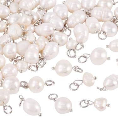 Imagem de Spritewelry Pingentes de pérola de água doce, pingente de pérola branca cultivada natural de água doce com achados de latão para fazer joias, pulseira, colar, faça você mesmo