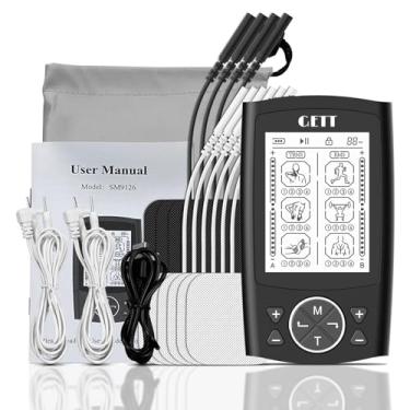 Imagem de GETT Estimulador muscular TENS, preto, 24 modos, canal duplo A/B, massageador EMS para ombro, pescoço, dor ciática nas costas, alívio de cólicas menstruais com 10 almofadas de eletrodo atualizadas e