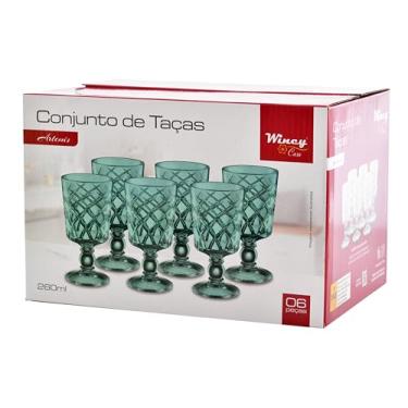 Imagem de Conjunto 6 Taças Artemis Green em Vidro Lapidado Colorido - 260ml - Ideal para Vinho/Água