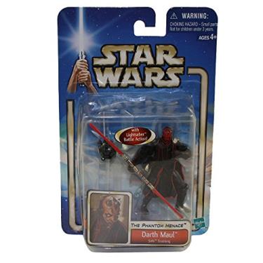 Imagem de Star Wars Year 2002 Episode 1 "The Phantom Menace" Series 4 Inch Tall Action Figure - DARTH MAUL at Sith Training with Lightsaber Battle Action, Double-Bladed Red Lightsaber and Probe Droid with Stand