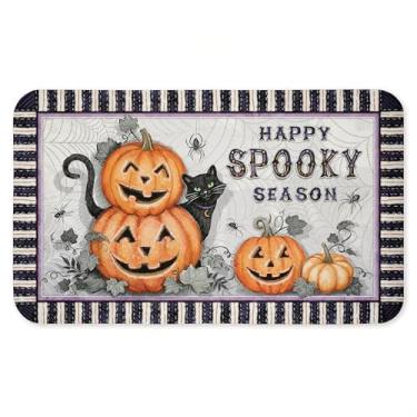 Imagem de Tapete antifadiga Spooky Season Jack-o-Lanterns, ergonômico acolchoado para cozinha e tapete de pé com suporte antiderrapante, tapete confortável ecológico, design por Chad Barrett, 76 x 45 cm