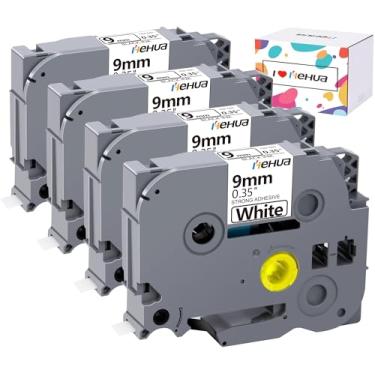 Imagem de Hehua Fita adesiva branca laminada de 9 mm 0,35 de força extra compatível com Brother TZe-S221 TZeS221 TZ-S221 TZS221 para Ptouch PT D210 D200 H110 H100, 9 cm x 8 m, preto sobre branco, pacote com 4