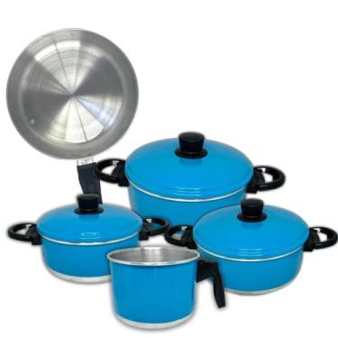 Imagem de Jogo de Panelas em Aluminío 5 Peças Cor Azul com Fervedor - BellaDora 