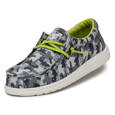 Imagem de Hey Dude® Tênis infantil Wally Camodino – Unissex – Design ultraleve – Cabedal de lona de algodão – Forro de algodão, Azul, 19