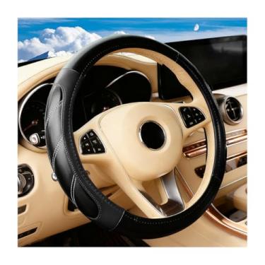 Imagem de Sandfren Capa de volante de carro, protetor de volante de couro esportivo antiderrapante respirável de 36,8 a 38 cm, acessórios confortáveis de proteção interior automotiva, ajuste universal (preto)