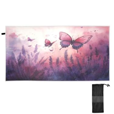 Imagem de ATTX Toalha de praia de campo de lavanda com borboletas 76 x 152 cm - Cobertor de microfibra leve de secagem rápida e resistente à areia para piscina, ioga, academia e viagens | Esportes de banho de