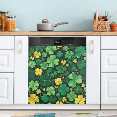 Imagem de ATTX Capa magnética para lava-louças do trevo do Dia de São Patrício, 58 cm C x 66 cm A Decoração da capa da máquina de lavar louça, decalques para armários domésticos e eletrodomésticos adesivos #195