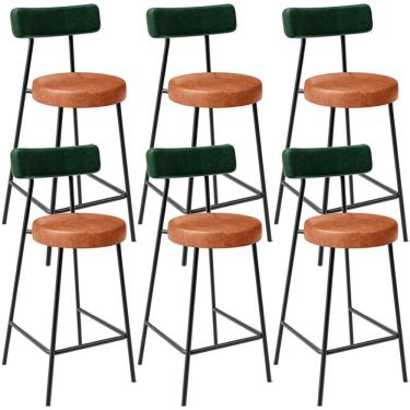 Imagem de Kit 06 Banquetas Baixa Cozinha Sala Jantar Bancada Milão L02 Facto Verde Musgo Camel  - Lyam Decor