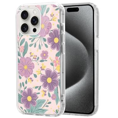Imagem de Vulfwela Linda capa de telefone magnética de flor transparente para iPhone 16 Pro Max 6,9 polegadas, compatível com MagSafe, capa de padrão floral roxa estética fina macia TPU à prova de choque para