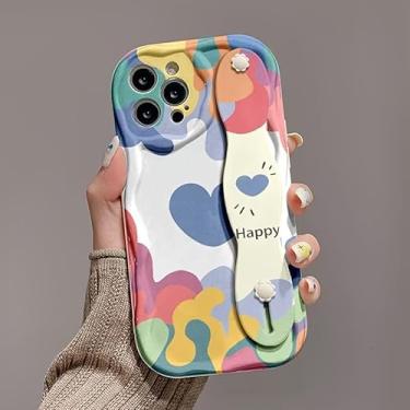 Imagem de Capa de telefone de silicone com alça feliz destacável proteção contra arranhões e quedas para iPhone 15 Pro Max uso diário deslocamento casual passeio, capa protetora antiarranhões à prova de choque