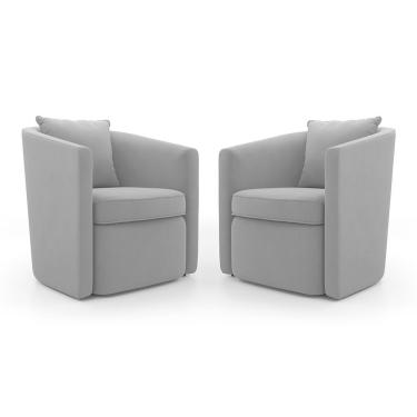 Imagem de Kit 02 Poltronas Decorativas Sala De Estar Aimê Veludo Cinza Claro - Desk Design