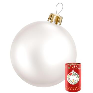 Imagem de Enfeite de Natal inflável de 76 cm, decorações de bola de Natal externas, bolas de Natal grandes para decoração de gramado de jardim interno (branca)
