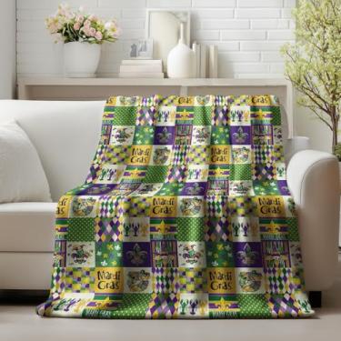 Imagem de Horaldaily Cobertor de flanela Mardigras, máscara xadrez de búfalo, baile de máscaras, carnaval, macio, felpudo, aconchegante, cobertores de lã para sofá, cama, presente ideal para crianças e adultos